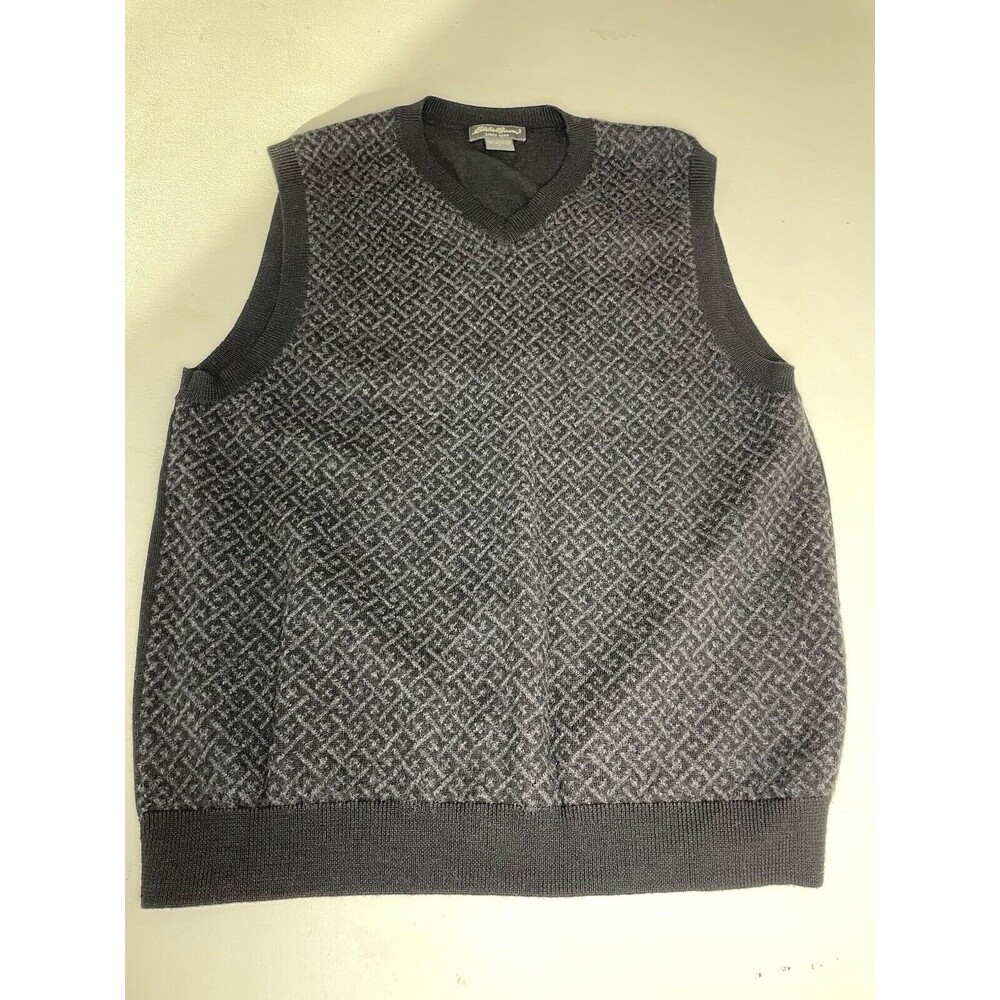 Eddie Bauer Sweater Vest Size L Black & Gray Wool Knit Fall Preppy Winter